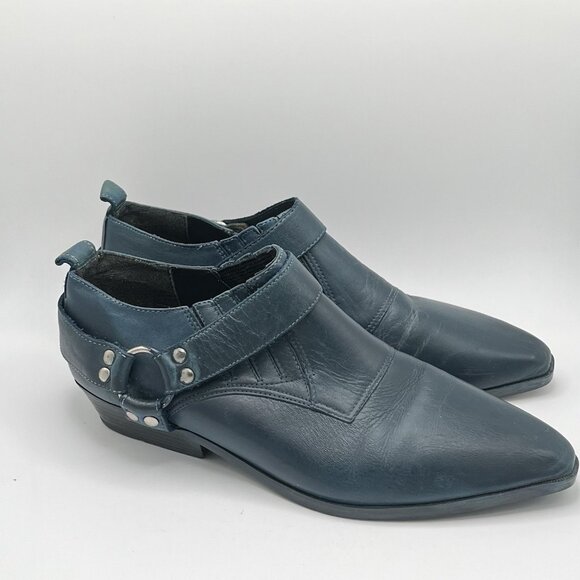 Vintage 90s Tribeca Leather Ankle Harness Teal Booties Womens 6.5 Biker Brazil - Picture 4 of 11